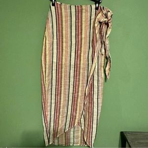 FREE PEOPLE Aubrey Sarong Boho Striped Linen Wrap Skirt